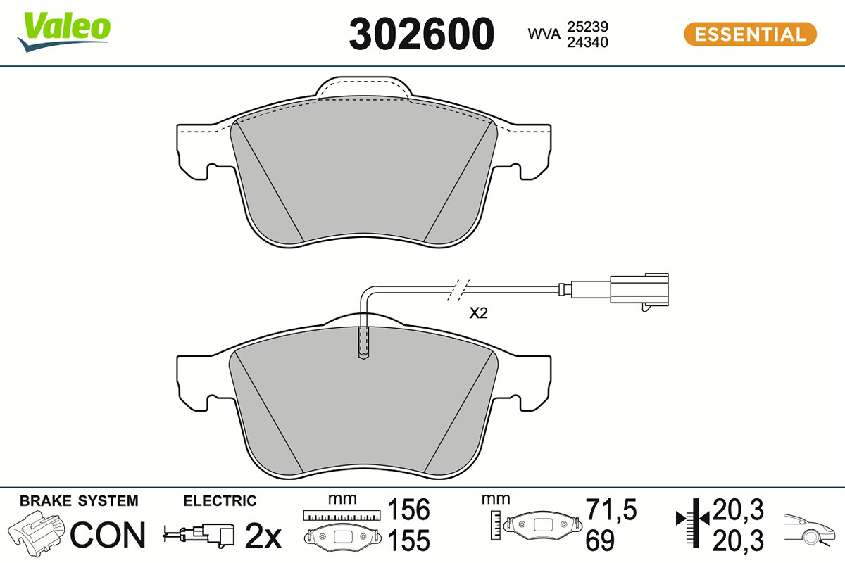 Jeu de 4 plaquettes de frein VALEO ref. 302600
